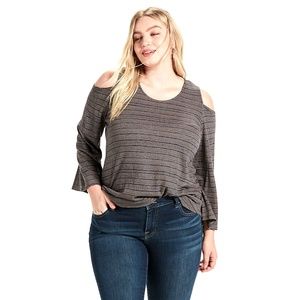LUCKY BRAND Flutter Sleeve Cold Shoulder Top